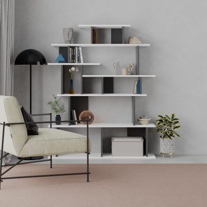 Apollon Modern Bookcase Display Unit White Anthracite Grey Medium 149cm - Image 4