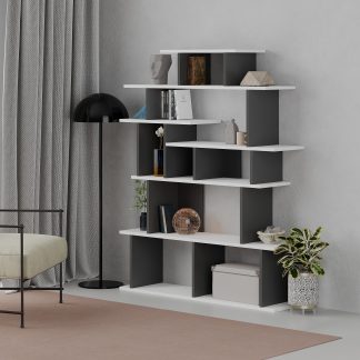 Apollon Modern Bookcase Display Unit White Anthracite Grey Medium 149cm