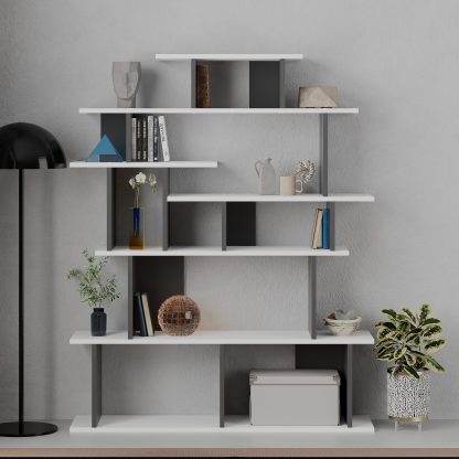 Apollon Modern Bookcase Display Unit White Anthracite Grey Medium 149cm - Image 8