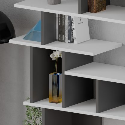 Apollon Modern Bookcase Display Unit White Anthracite Grey Medium 149cm - Image 5