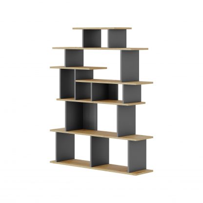 Apollon Modern Bookcase Display Unit Natural Oak Effect Anthracite Grey Medium 149cm - Image 3