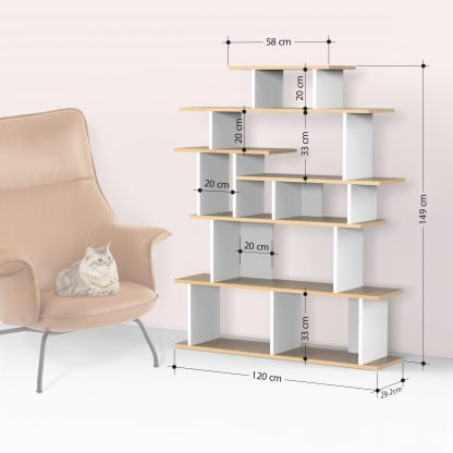 Apollon Modern Bookcase Display Unit Natural Oak Effect Anthracite Grey Medium 149cm - Image 2