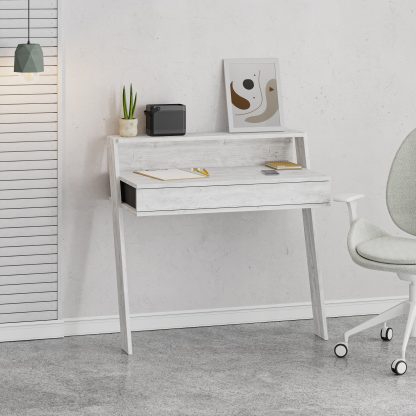 Cowork Modern Desk Ancient White Wall Mounted With Drawer 94cm Wide - Image 5