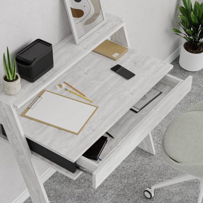 Cowork Modern Desk Ancient White Wall Mounted With Drawer 94cm Wide - Image 6