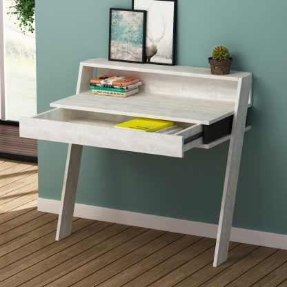 Cowork Modern Desk Ancient White Wall Mounted With Drawer 94cm Wide - Image 4