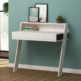 Cowork Modern Desk Ancient White Wall Mounted With Drawer 94cm Wide