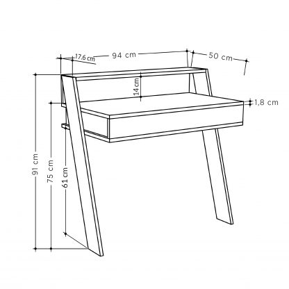Cowork Modern Desk Ancient White Wall Mounted With Drawer 94cm Wide - Image 2