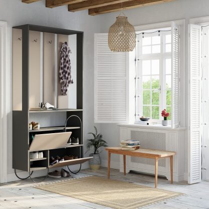 Norfolk Hall Stand Coat Rack with Shoe Storage Anthracite Grey Mocha - Image 4