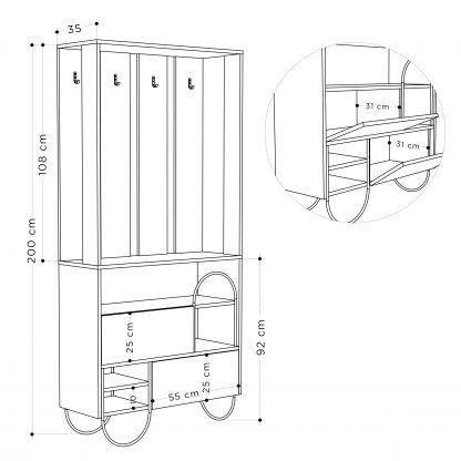 Norfolk Hall Stand Coat Rack with Shoe Storage White Anthracite Grey - Image 2