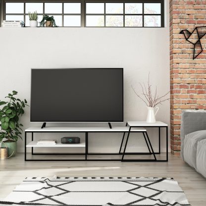 Pal Modern TV Unit Multimedia Centre Stand With Storage White 163cm - Image 8