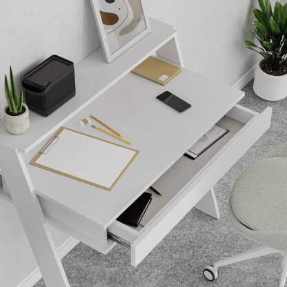 Cowork Modern Desk White Wall Mounted With Drawer 94cm Wide - Image 5