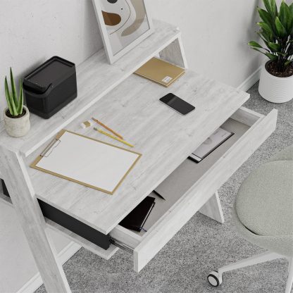 Cowork Modern Desk Ancient White Wall Mounted With Drawer 94cm Wide - Image 6