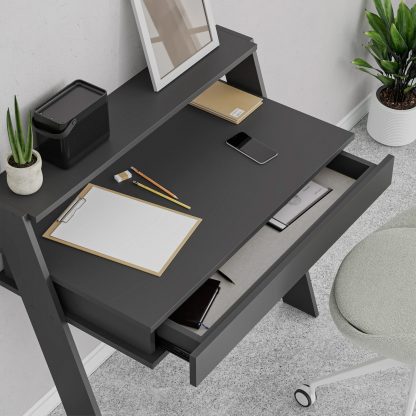 Cowork Modern Desk Anthracite Grey Wall Mounted With Drawer 94cm Wide - Image 6