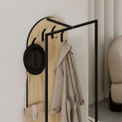 Decortie Modern Archy Hall Stand Coat Rack with Shoe Storage 180cm High Oak - Image 5