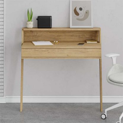 Decortie Cowork Modern Desk Oak Anthracite Grey Wall Mounted With Drawer 94cm Wide