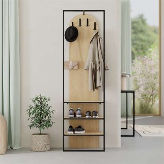 Decortie Modern Archy Hall Stand Coat Rack with Shoe Storage 180cm High Oak