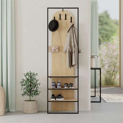 Decortie Modern Archy Hall Stand Coat Rack with Shoe Storage 180cm High Oak