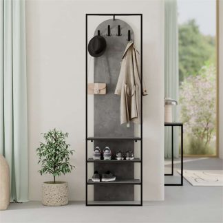 Decortie Modern Archy Hall Stand Coat Rack with Shoe Storage 180cm High Retro Grey