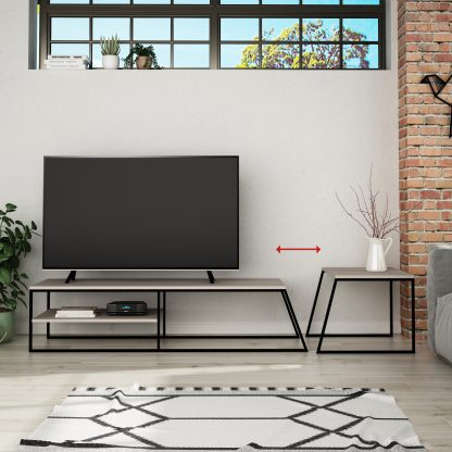 Pal Modern TV Unit Multimedia Centre Stand With Storage Mocha Grey 163cm - Image 10