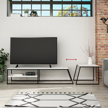 Pal Modern TV Unit Multimedia Centre Stand With Storage White 163cm - Image 9