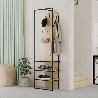 Decortie Modern Archy Hall Stand Coat Rack with Shoe Storage 180cm High Oak - Image 4