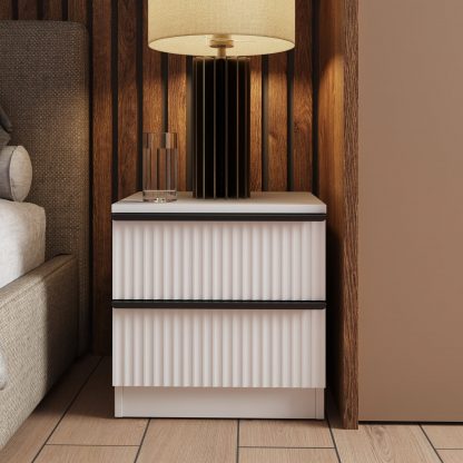 Lania 2 Drawer Bedside Table Nightstand - Matt White - Image 3