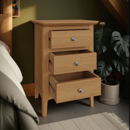 Hudson Solid Ash 3 Drawer Bedside - Image 3