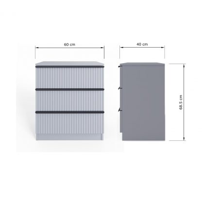 Lania 3 Drawer Chest Of Drawers - Matt Grey Ripple Effect - Image 2