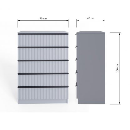 Lania 5 Drawer Chest Of Drawers - Matt Grey Ripple Effect - Image 2