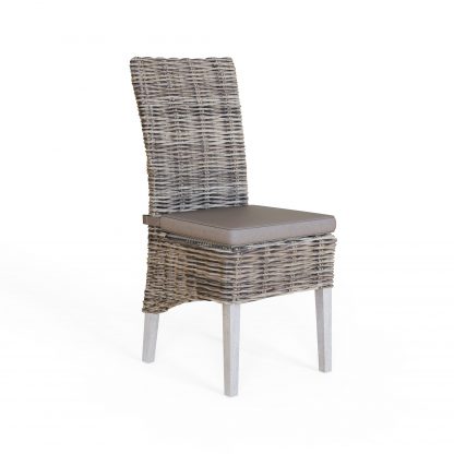 Maya Pair Of Handmade Kubu Rattan Limewash Dining Chairs - Image 3