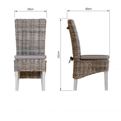Maya Pair Of Handmade Kubu Rattan Limewash Dining Chairs - Image 2