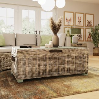 Maya Kubu Rattan Storage Coffee Table Limewash