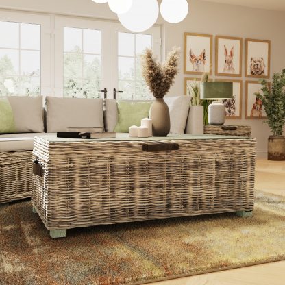Maya Kubu Rattan Storage Coffee Table Limewash