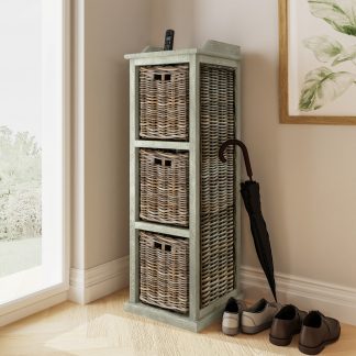 Maya Kubu Rattan 3 Basket Storage Unit Limewash