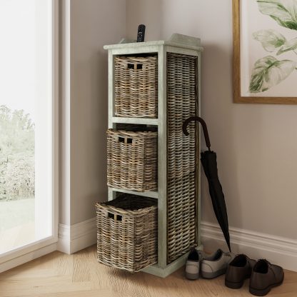 Maya Kubu Rattan 3 Basket Storage Unit Limewash - Image 3