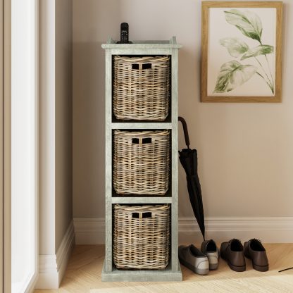 Maya Kubu Rattan 3 Basket Storage Unit Limewash - Image 4