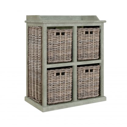 Maya Kubu Rattan 2 Over 2 Basket Storage Unit Limewash - Image 4