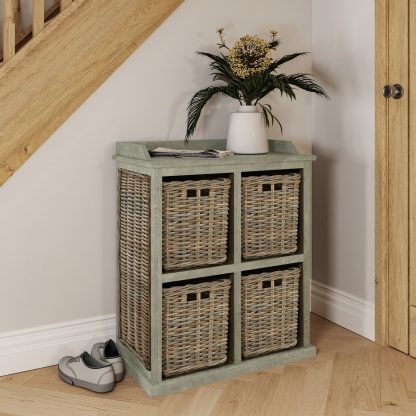 Maya Kubu Rattan 2 Over 2 Basket Storage Unit Limewash
