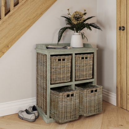 Maya Kubu Rattan 2 Over 2 Basket Storage Unit Limewash - Image 3