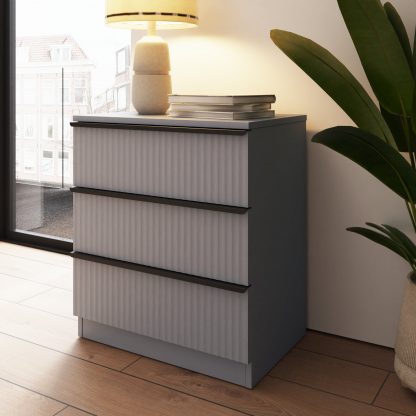 Lania 3 Drawer Chest Of Drawers - Matt Grey Ripple Effect - Image 5