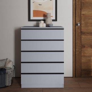 Lania 5 Drawer Chest Of Drawers - Matt Grey Ripple Effect