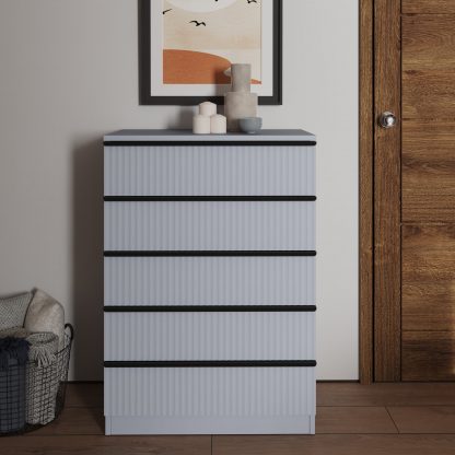 Lania 5 Drawer Chest Of Drawers - Matt Grey Ripple Effect