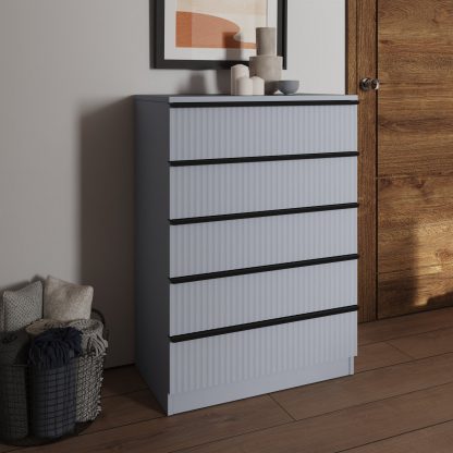 Lania 5 Drawer Chest Of Drawers - Matt Grey Ripple Effect - Image 4