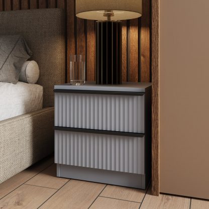 Lania 2 Drawer Bedside Table Nightstand - Matt Grey - Image 4