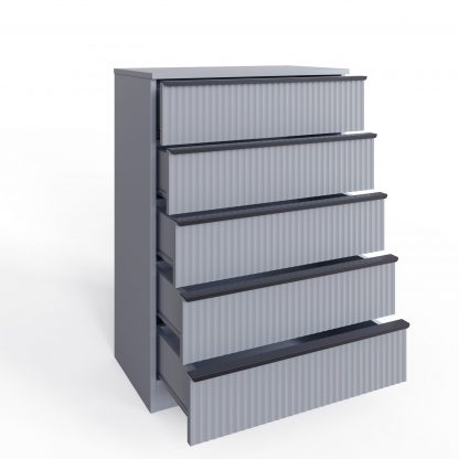 Lania 5 Drawer Chest Of Drawers - Matt Grey Ripple Effect - Image 3