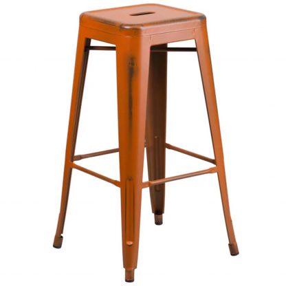 Kai 30" Industrial Tolix Style Bar Stool, Distressed Orange - Set of 4 - Modern Metal Bar Height - Image 4