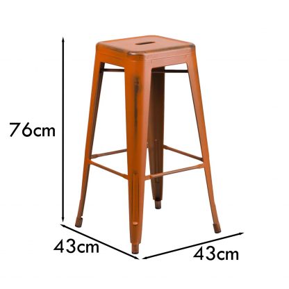 Kai 30" Industrial Tolix Style Bar Stool, Distressed Orange - Set of 4 - Modern Metal Bar Height - Image 2