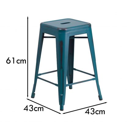Kai 24" Industrial Tolix Style Bar Stool, Blue Teal - Set of 4 - Modern Metal Counter Height - Image 2