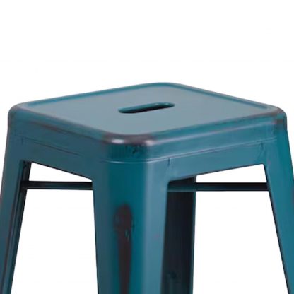 Kai 24" Industrial Tolix Style Bar Stool, Blue Teal - Set of 4 - Modern Metal Counter Height - Image 6