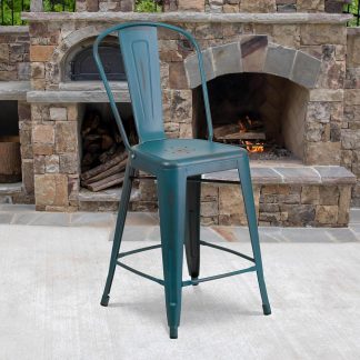 Blake 24" Industrial Tolix Style Bar Chair, Blue-Teal - Set of 4 - Modern Metal Counter Height